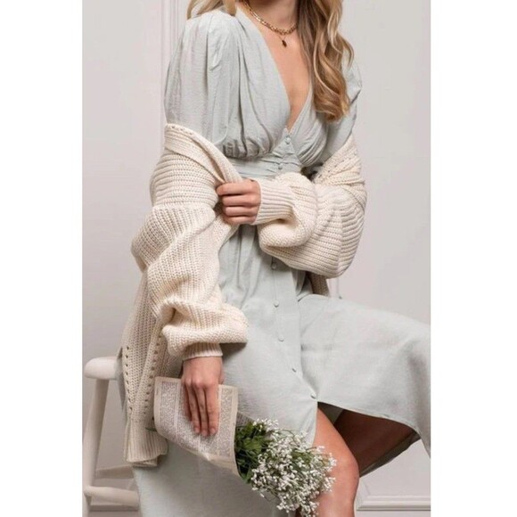 By The River NWT Mint Green Striped Dress Peasant Boho Size Medium Shimmery - Picture 16 of 16